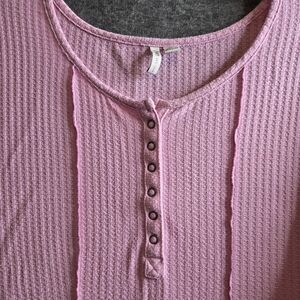 Cato Pink Waffle Knit‎ Half Button Front 3/4 Sleeve Top Women's Size 18/20